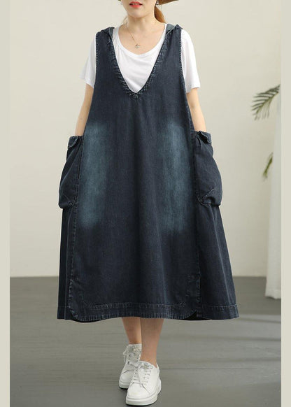 V-neck Denim Dress Double Pocket Loose Large T-shirt Two Piece Set
