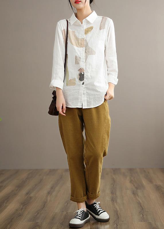 Simple Lapel Cinched Spring Clothes Khaki Print Top