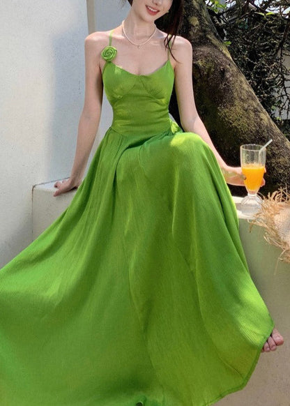 French Green Hollow Out Patchwork Flattering Maxi Spaghetti Strap Dresses Sleeveless