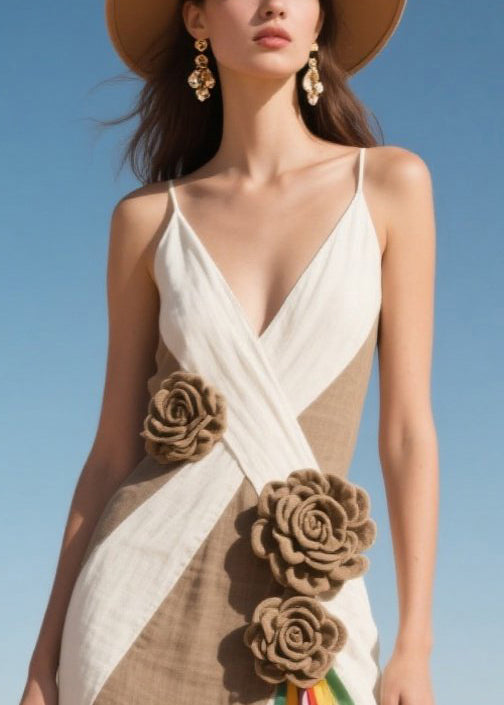 Diy Colorblock Asymmetrical Decorated Silk Mini Dress Summer