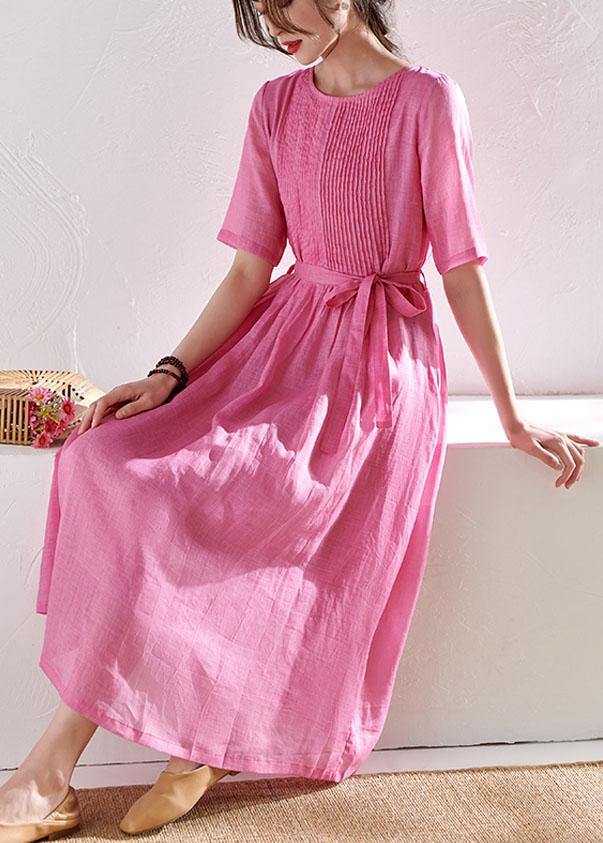 Style Rose Cinched Sashes Summer Ramie Sundress Half Sleeve