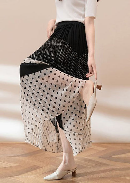 Black Dot Elastic Waist Chiffon Skirts Summer