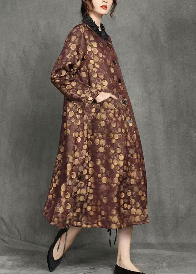Yellow Button Dot Pockets Long Coats Winter