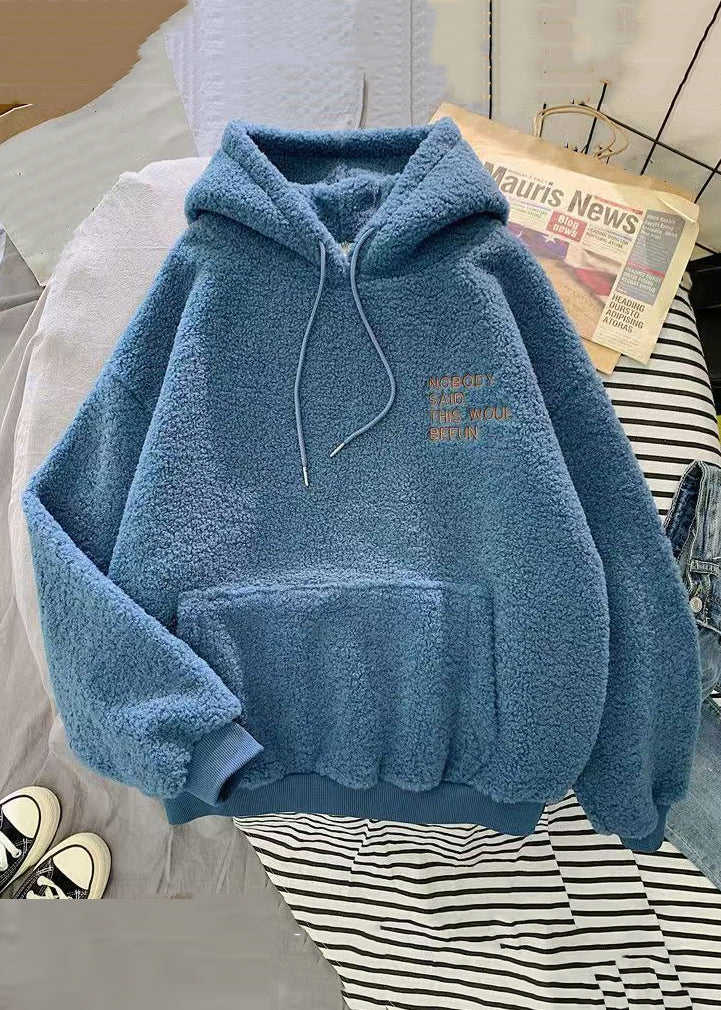 Pink Hooded Letter Pockets Teddy Faux Fur Sweatshirt Spring