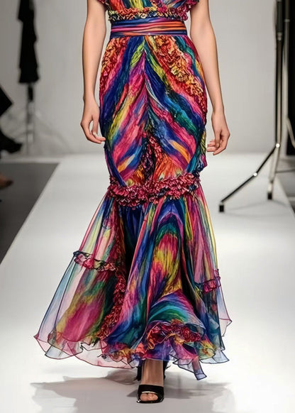 Ruffled Tie Dye Chiffon Robe Dresses Summer