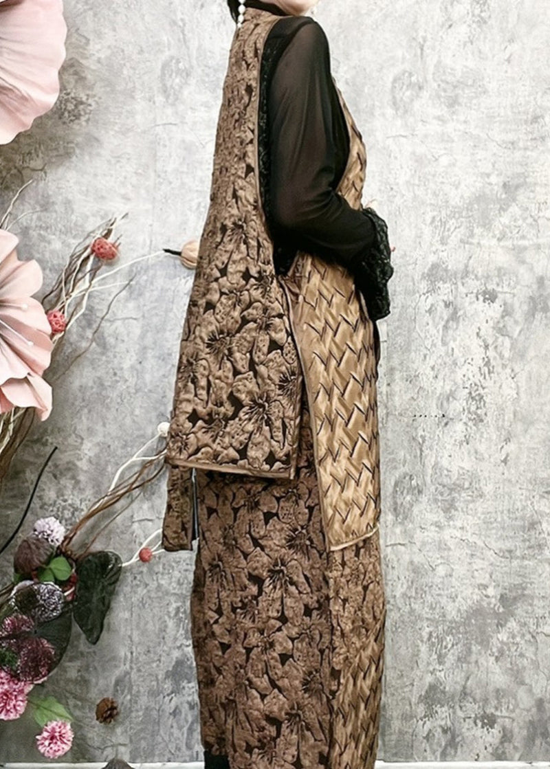 Retro Coffee Vest and Lantern Pants Cotton Filling Two-piece Set Winter