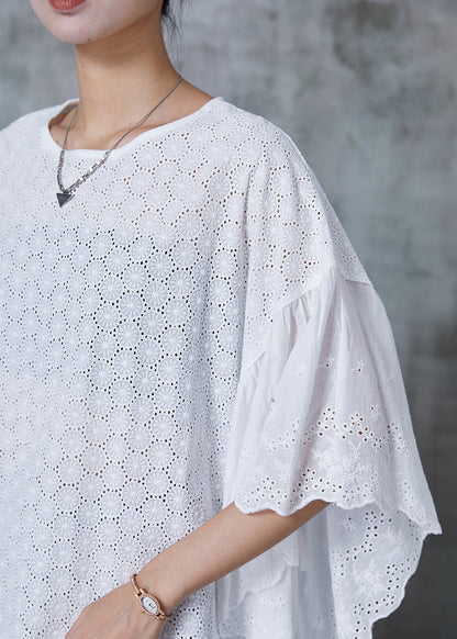 French White Oversized Patchwork Hollow Out Tank Batwing Sleeve Summer