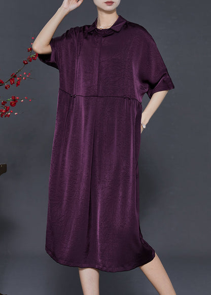 Dull Purple Jacquard Silk Vacation Dresses Summer