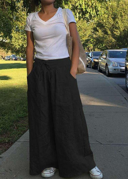 Wide Leg Color Loose High Elastic Waist Side Pockets Pants