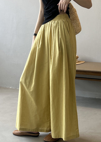 Yellow Pockets Cotton Wide Leg Pants Summer