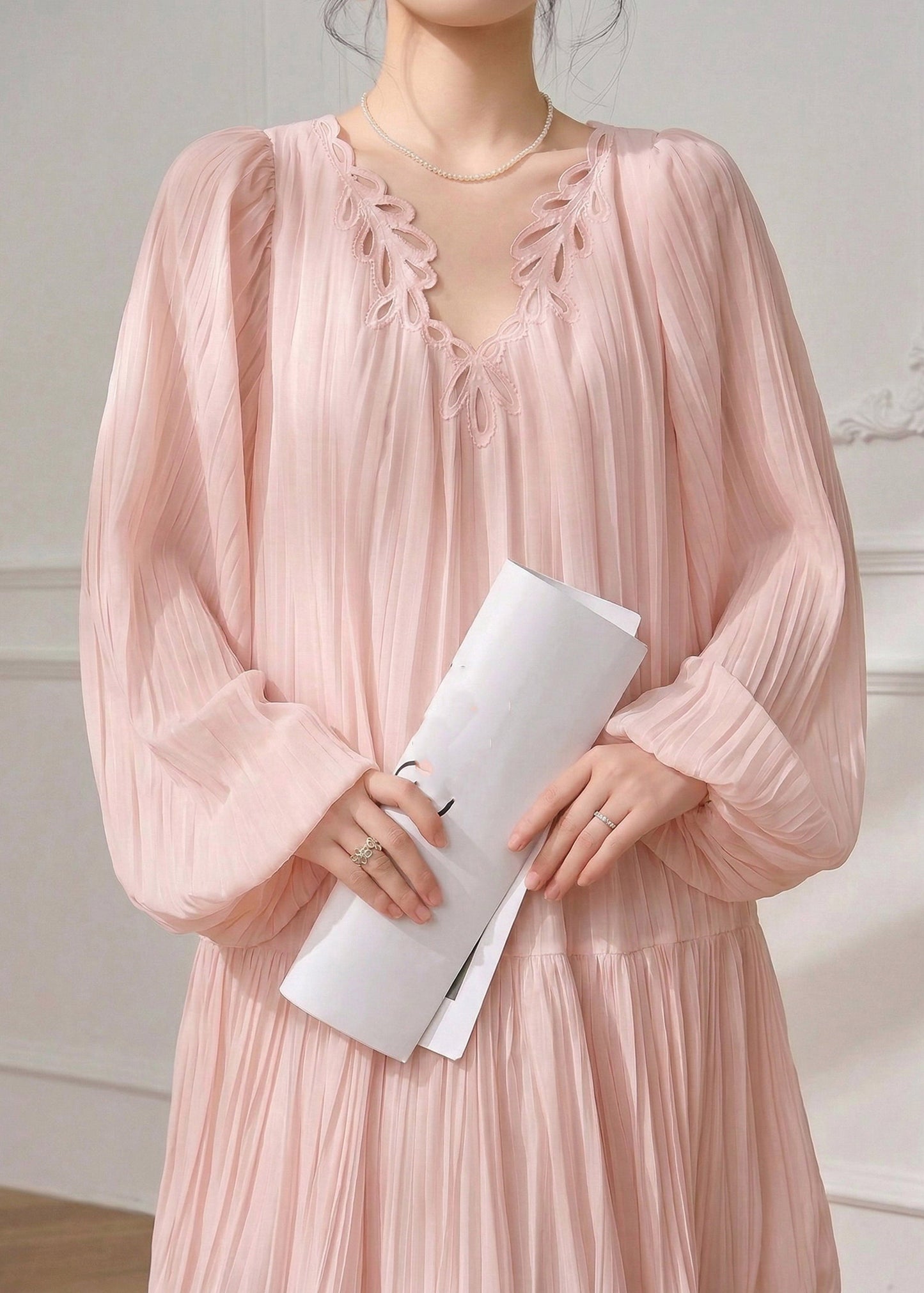 Pink V Neck Mid Dress Spring