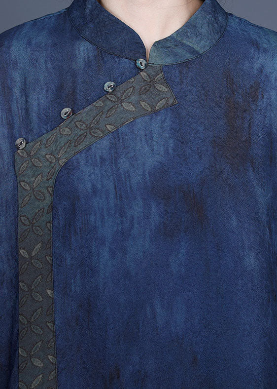 Blue Print Silk Dresses Half Sleeve