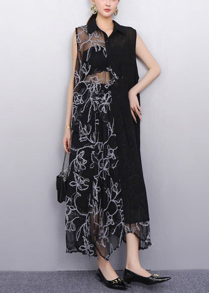 Sheer Black Asymmetrical Chiffon Two Pieces Set Sleeveless
