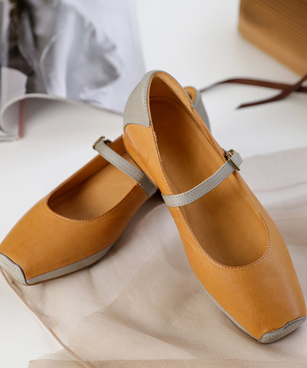 Buckle Strap Flat Shoes for Grey Comfy Cowhide Leather