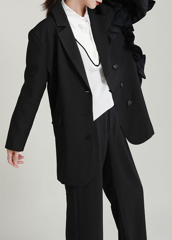 Grey Peterpan Collar Patchwork Ruffled Fall Coats Long Sleeve