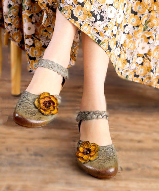 Grey Buckle Strap Embossed Sandals