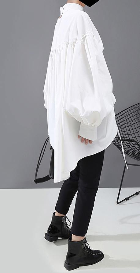 Lantern Sleeve Woman Style Black White Hipster Blouse Shirt