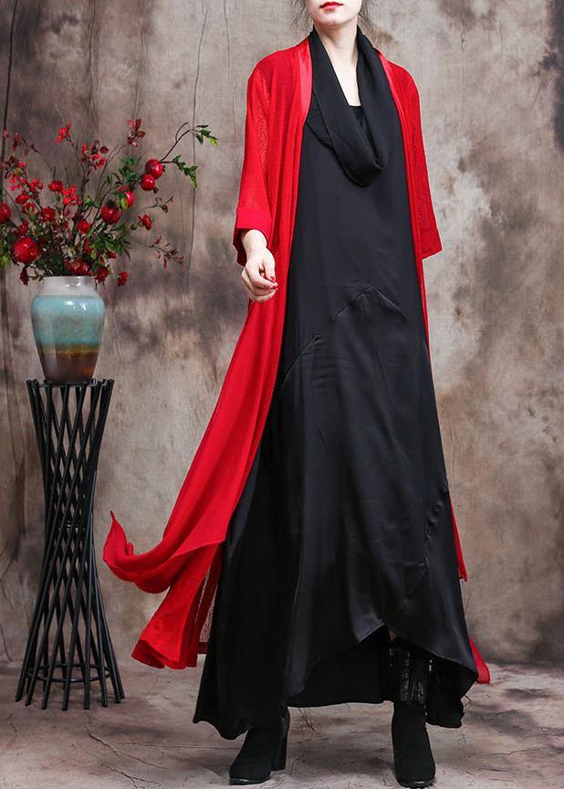 Red Quality Long Chiffon Cardigan Coats Photography Asymmetric Outwears