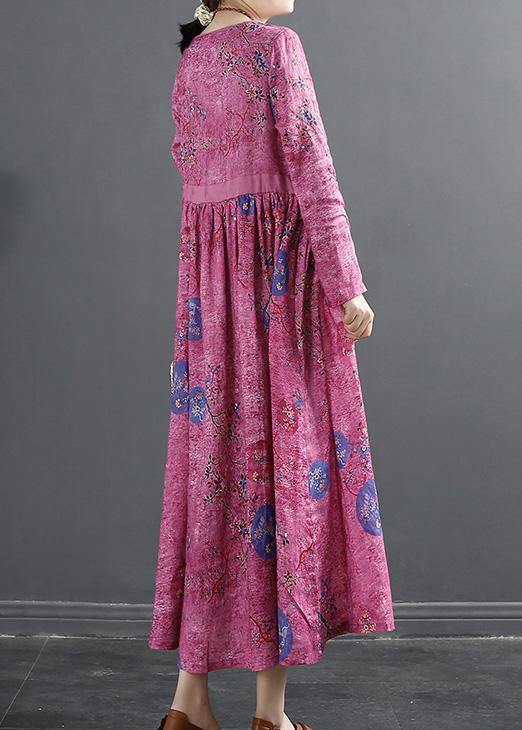 Rose Print Tunics O Neck Patchwork Maxi Dress