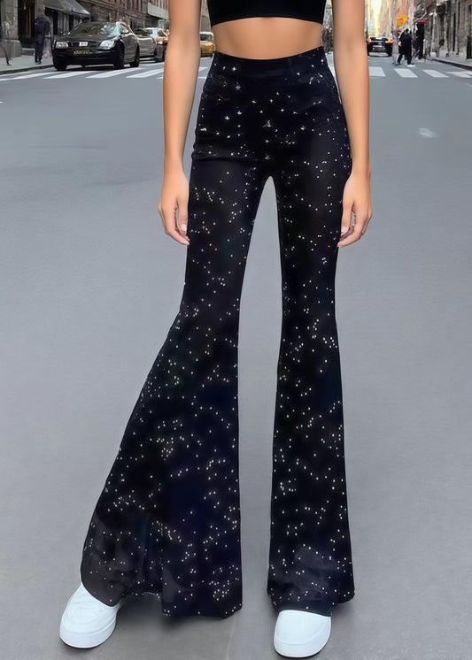 Black Rhinestone Mesh Tulle Flare Bottoms Summer