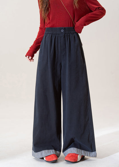 Stylish Blue Elastic Waist Patchwork Denim Wide Leg Pants Spring
