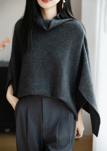 Simple Dark Gray Cozy Wool Sweaters Batwing Sleeve