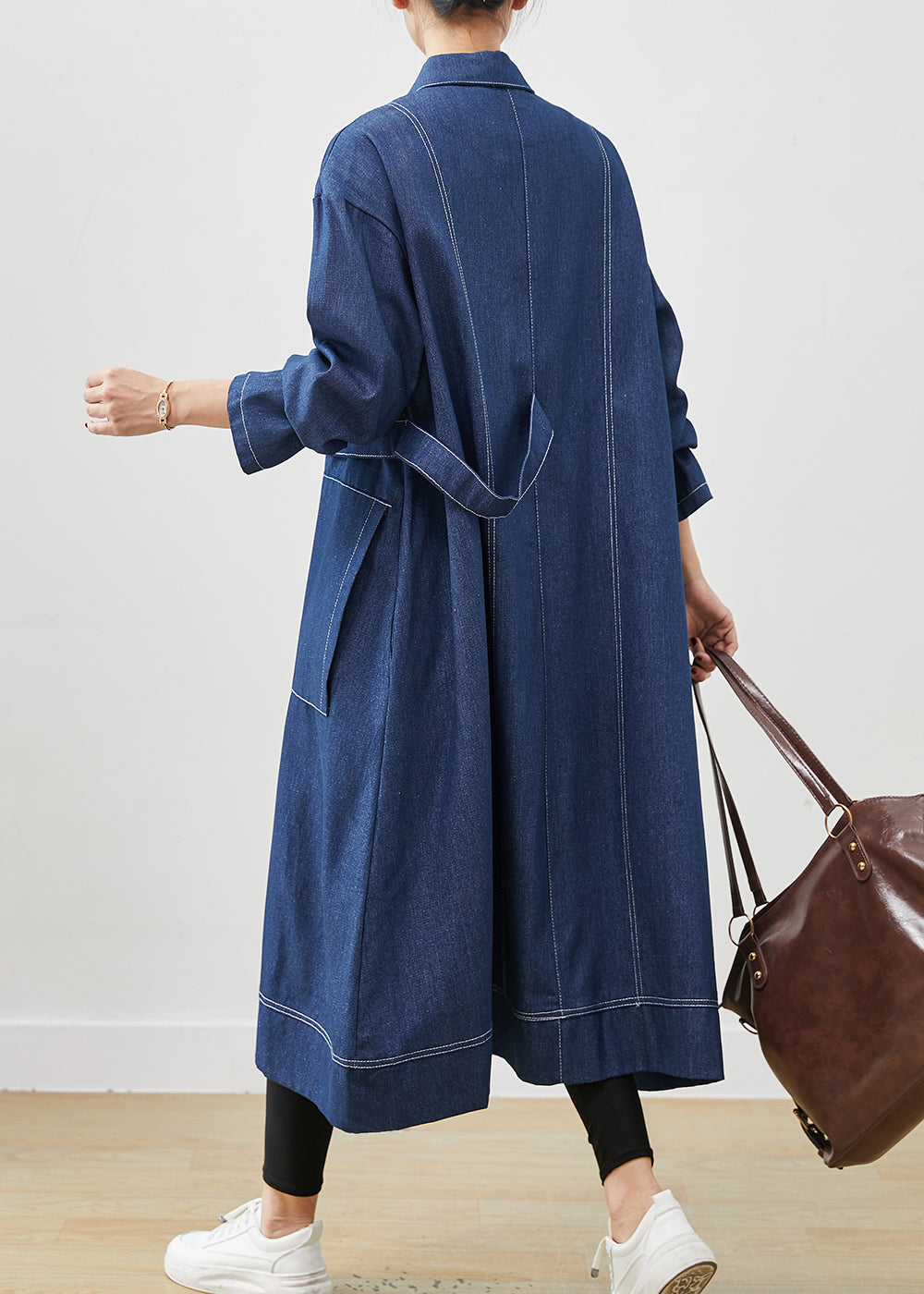 Navy Oversized Pockets Denim Coat Spring