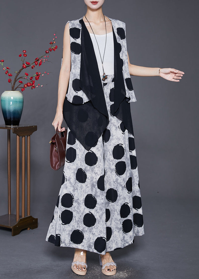 White Asymmetrical Patchwork Circles Cotton Two Piece Set Outfits Fall