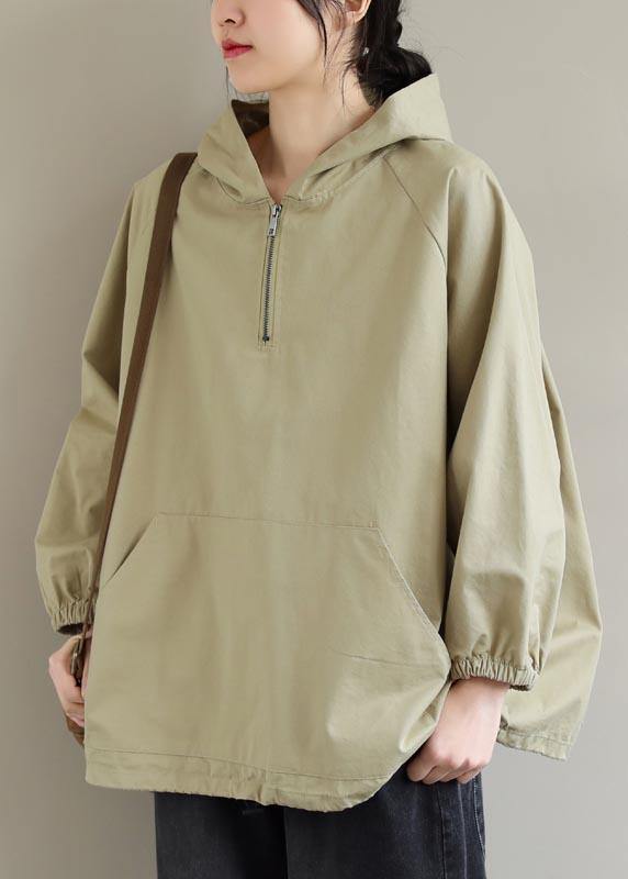 Hooded Zip Up Spring Clothes for Work Outfits Khaki Blouses