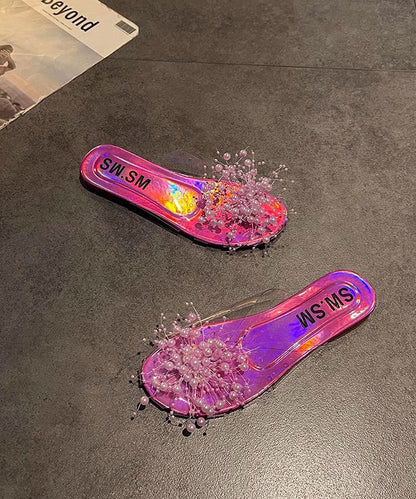 White Nail Bead Splicing Clear Slide Sandals