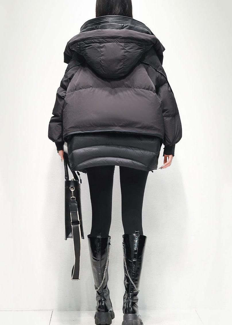 Green Zippered Hooded Pockets Duck Down Jacket Winter