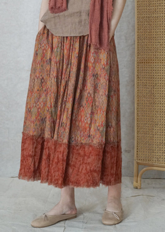 Fine Colorblock Elastic Waist Drawstring Plaid Patchwork Cotton Skirt Spring
