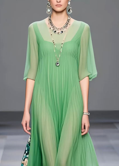 Modern Light Green Oversized Patchwork Chiffon Vacation Dresses Half Sleeve Summer