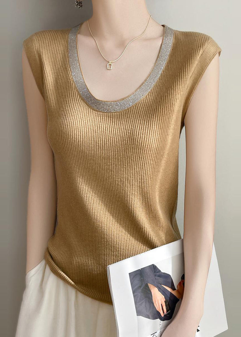 Yellow U Neck Patchwork Knit Tank Summer