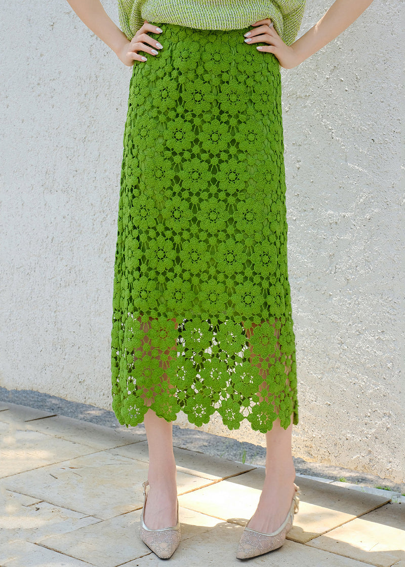 Handmade Green Hollow Out Lace Skirt Summer