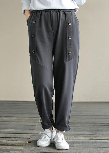 Diy Spring Wide Leg Pants Gray Gifts Elastic Waist Patchwork Pant