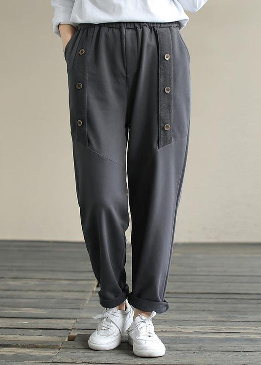 Diy Spring Wide Leg Pants Gray Gifts Elastic Waist Patchwork Pant