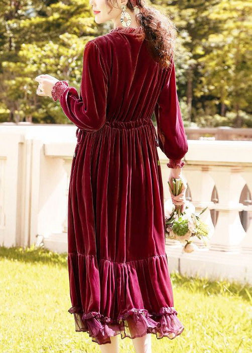 Mulberry Cinched Patchwork Silk Velour Dresses Spring