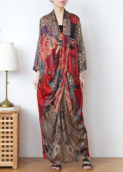 Classy Print V Neck Long Sleeve Holiday Summer Chiffon Dress
