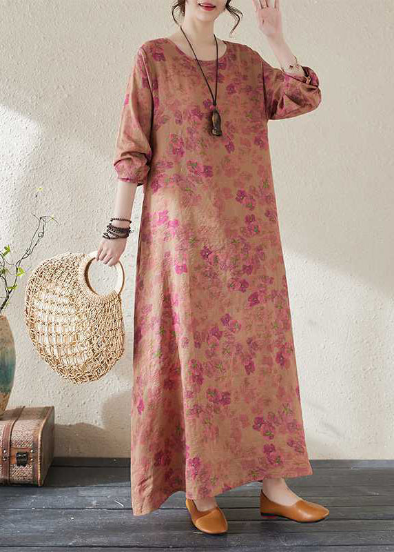 Red O-neck Maxi Holiday Dresses Long Sleeve