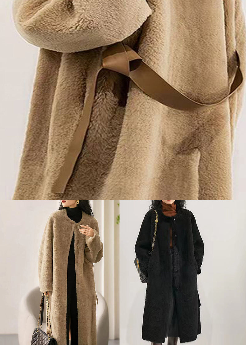 Black O Neck Pocketspatchwork Wool Coat Winter