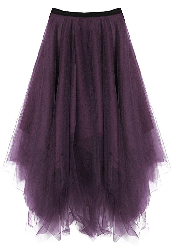 Purple Asymmetrical Zippered Tulle Skirts Spring