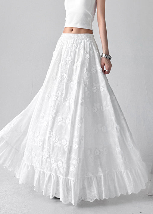 Art White Hollow Out Elastic Waist Cotton Skirt Summer