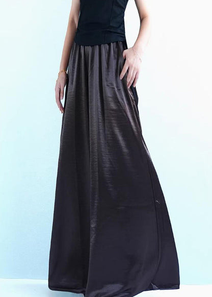 Loose Coffee Pockets Silk Wide Leg Pants Summer