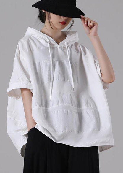 White Hooded Side Open Cotton T Shirt Summer