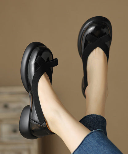 New Dark Grey Splicing Bow Platform Loafers for