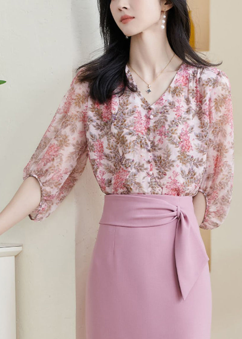 Diy Pink Print Chiffon Shirt Bracelet Sleeve