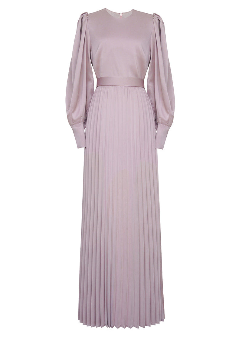 New Pink O Neck Wrinkled Patchwork Silk Maxi Two Piece Set Spring