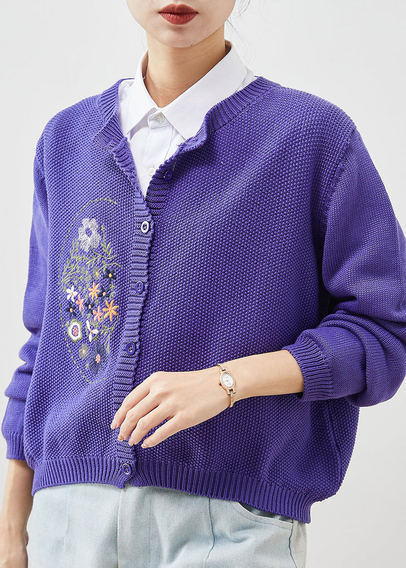 Purple Embroidered Knit Cardigans Spring