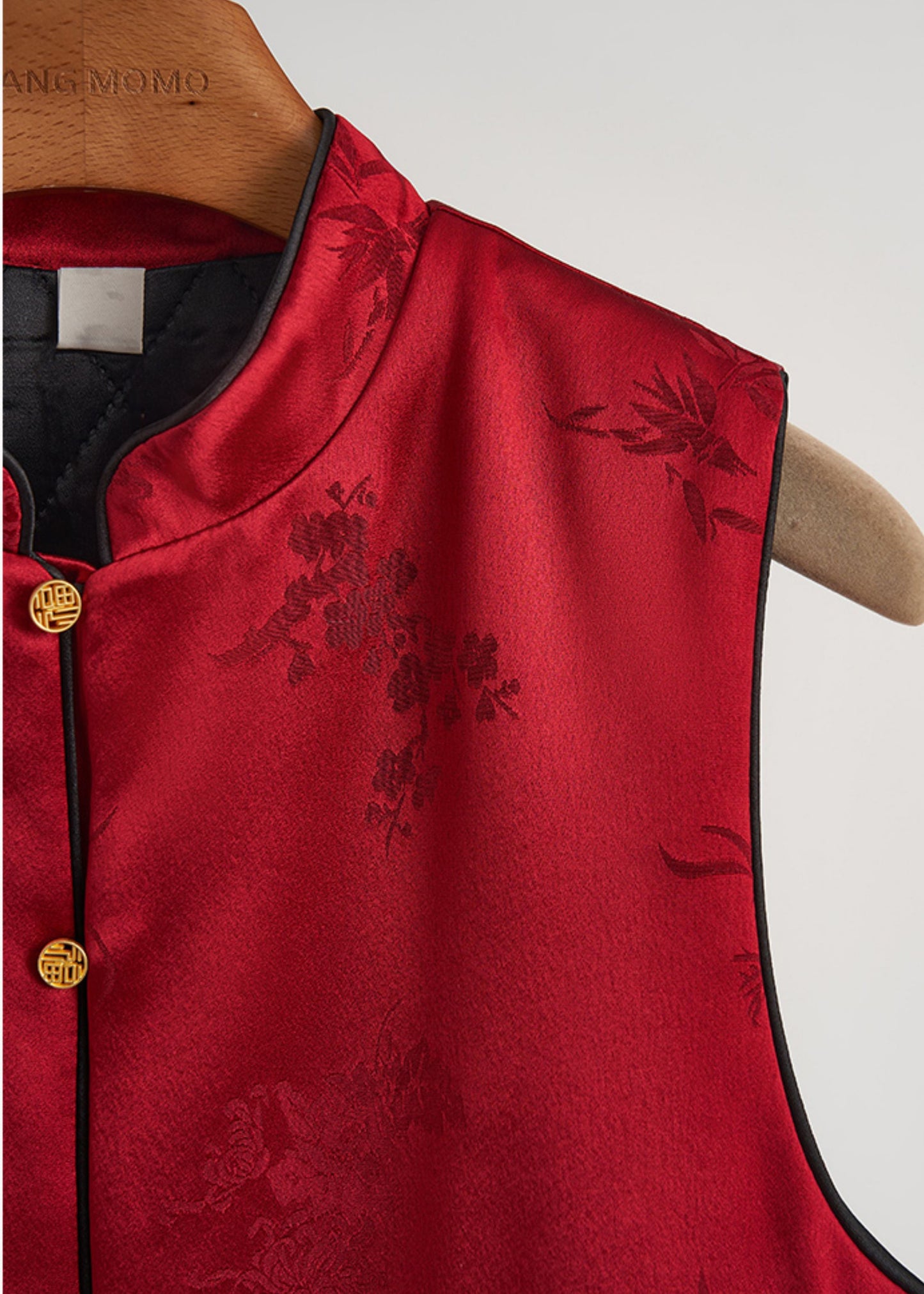 Red Jacquard Patchwork Feather Silk Vests Fall